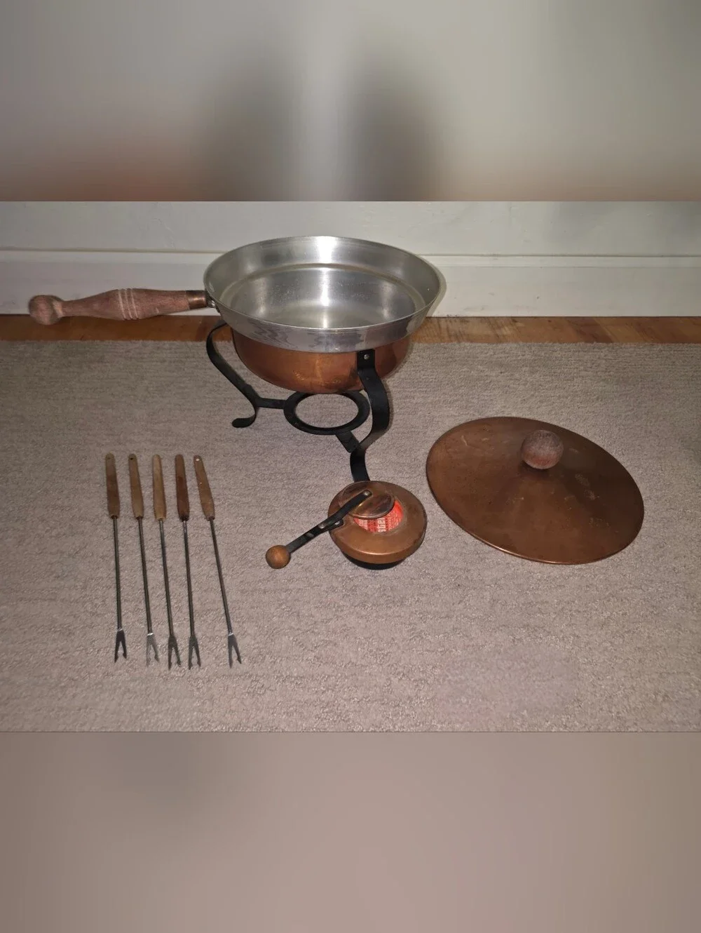 Vintage 1970s Copper Fondue Pot Set